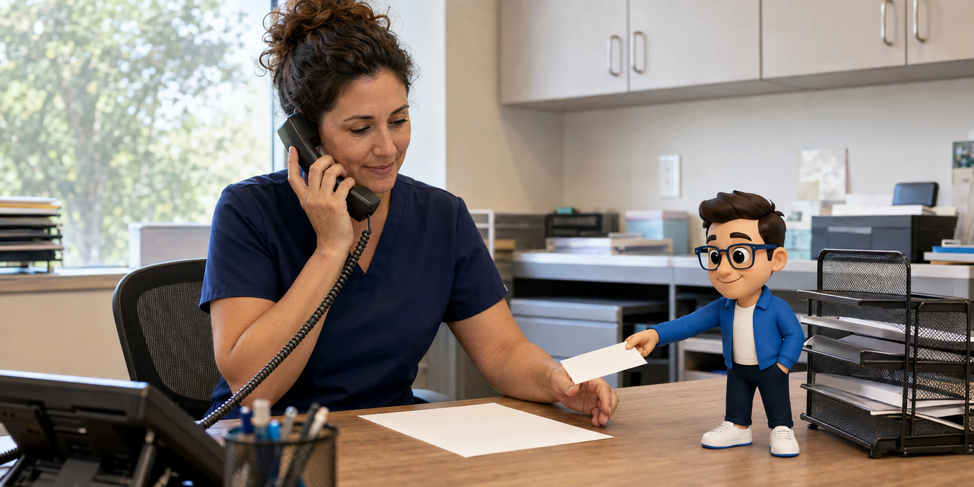 Clinic administrator completes a customer callback as the Context Keeper hands over the callback card