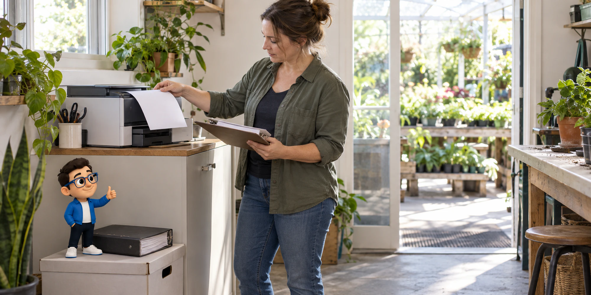 A customer operations manager files a fresh update beside an archived release binder while the DripTell Context Keeper acknowledges the new routine.