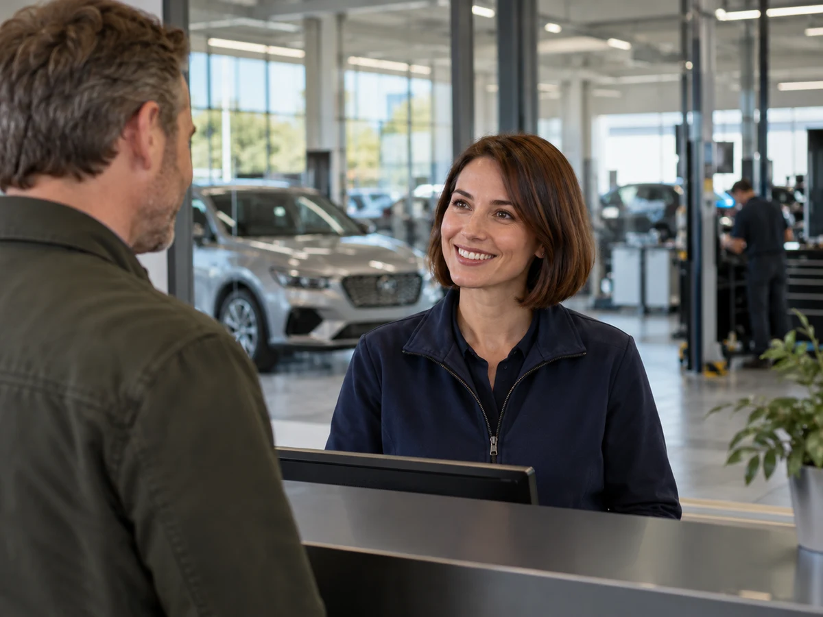 Automotive service adviser assisting a customer