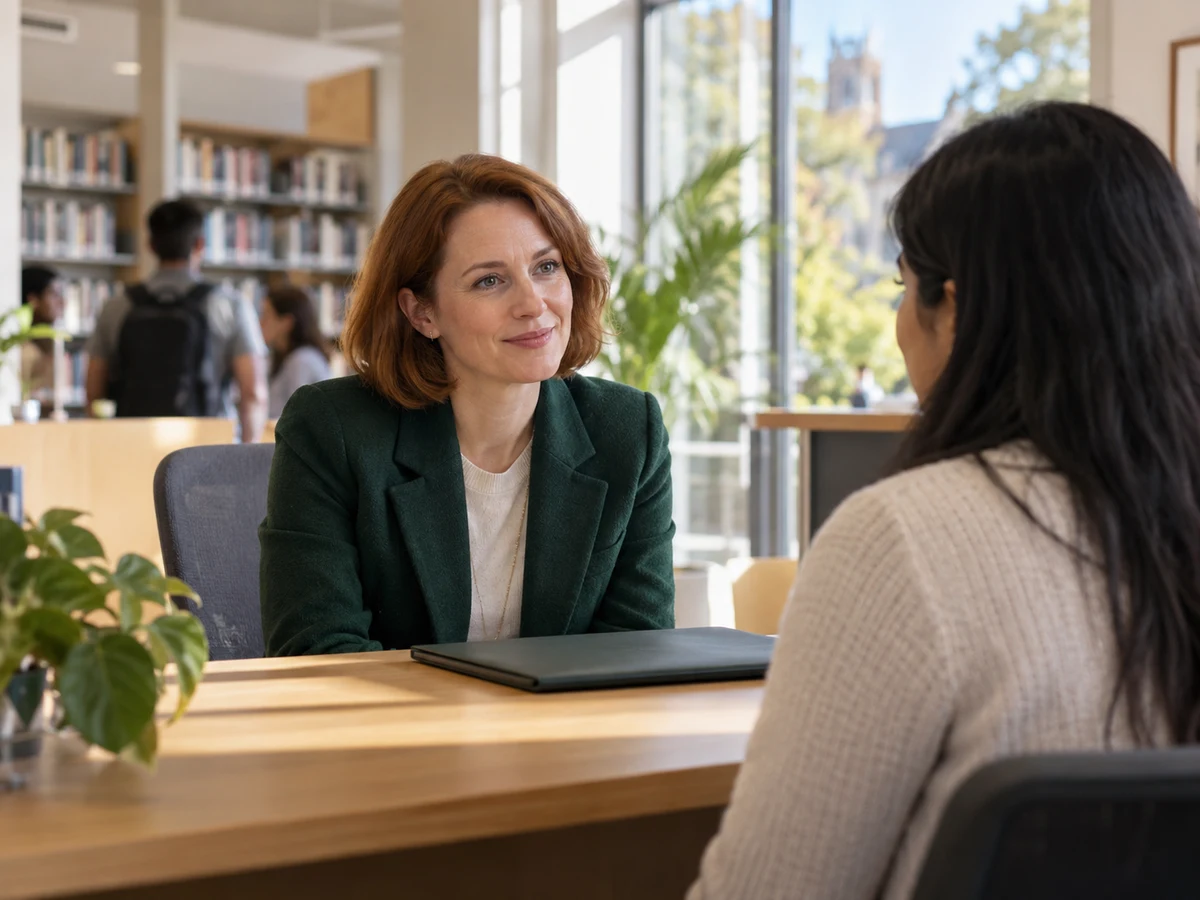 Education adviser speaking with a prospective student